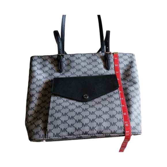 Michael Kors Jet Set Black & Gray Front Card Pocket Open Tote Shoulder Bag EUC - Picture 12 of 16